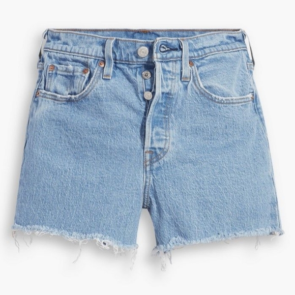 Levi's Ribcage Jean Denim Shorts in Bernal Medium Stonewash - Picture 2 of 6